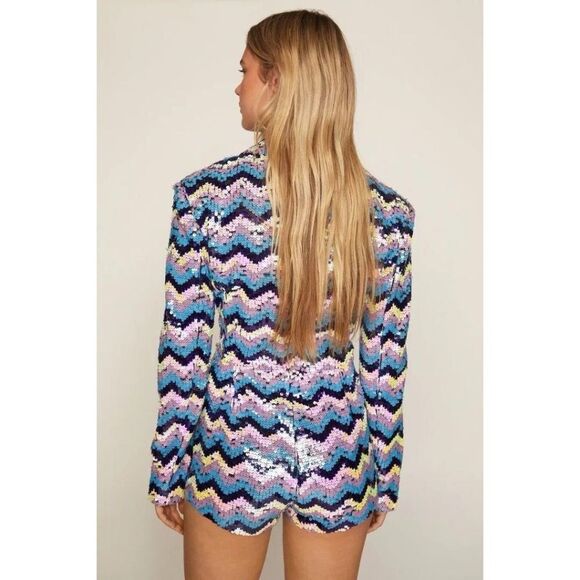 Nasty Gal Wave Sequin Collarless Blazer NWT - Picture 3 of 8
